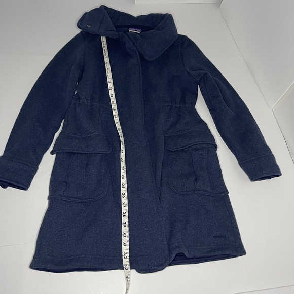 Patagonia Women's Small Better Sweater Long Coat Jacket Fleece Blue Zip Button - Picture 15 of 16